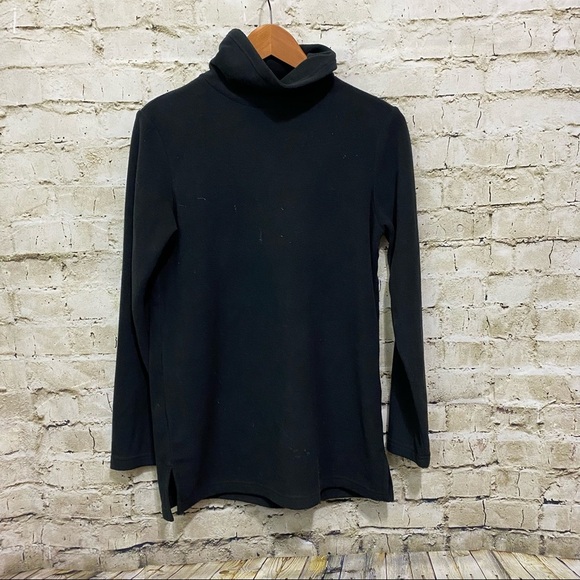 Lands End Black Fleece Mock Neck Turtleneck Base Layer Pullover Top - Picture 1 of 4